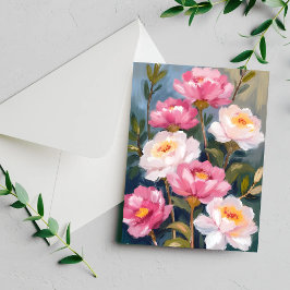 Tarjeta de ramo de flores de peonías rosadas