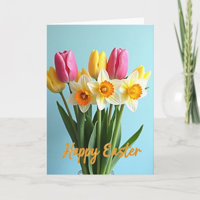 Tarjeta de ramo de flores felices de Pascua (Anverso)
