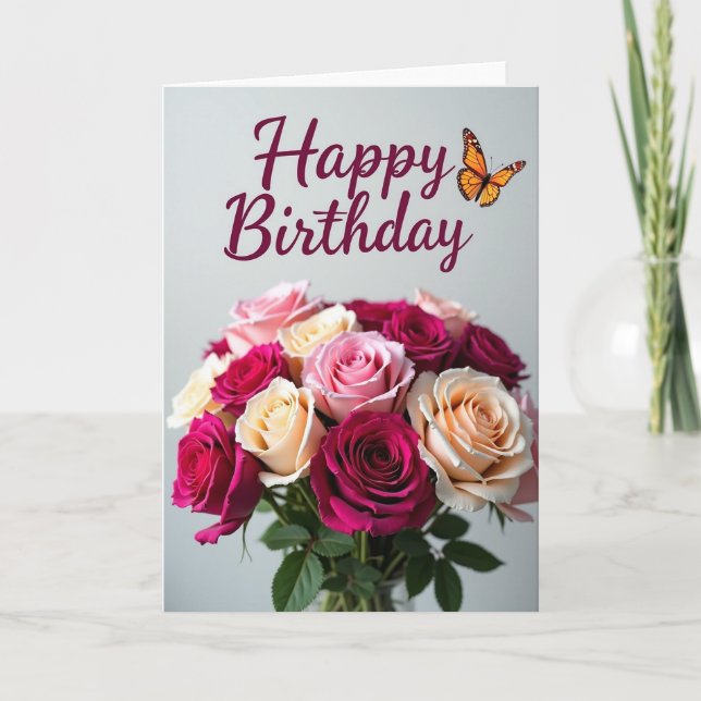 Tarjeta de ramo de rosas alegres (Anverso)