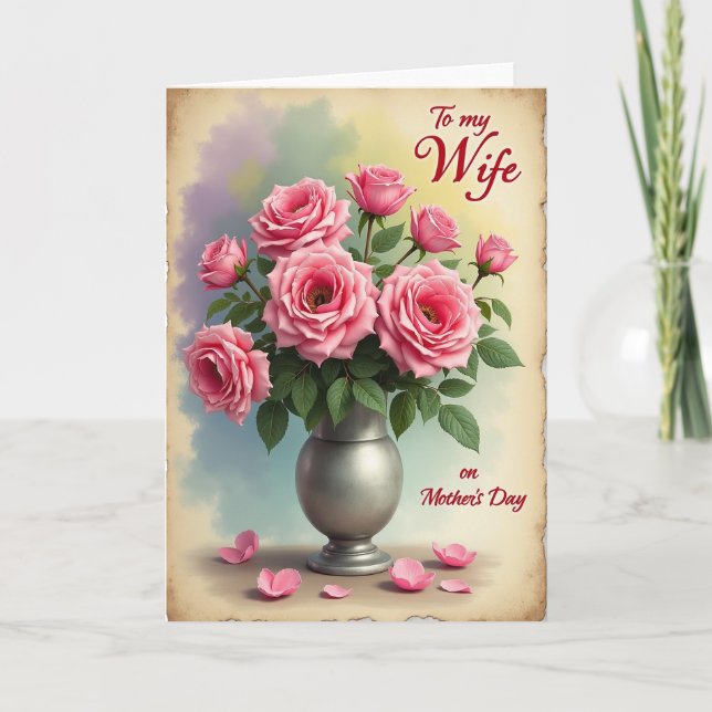 Tarjeta de Ramo de Rosas Rosadas con Lunares (Anverso)