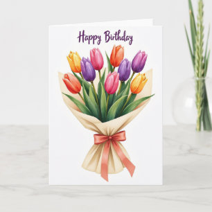 Tarjeta de ramo de tulipanes para deseos de cumple