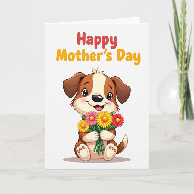 Tarjeta de ramo feliz de perro mate (Anverso)