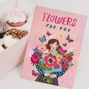 Tarjeta de ramo floral de cumpleaños Flores para t