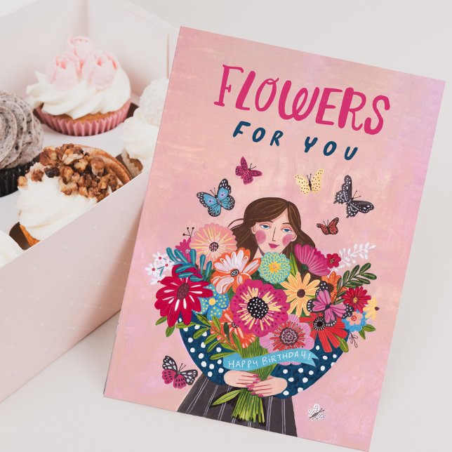 Tarjeta de ramo floral de cumpleaños Flores para t (Flowers for You Happy Birthday Floral Bouquet Card)