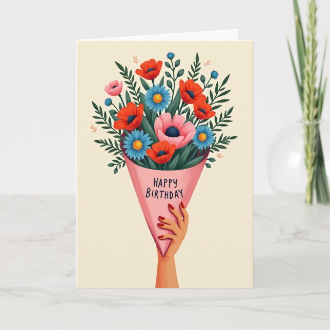 Tarjeta de ramo floral de cumpleaños vibrante (Anverso)