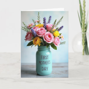 Tarjeta de ramo floral del primer día de la madre
