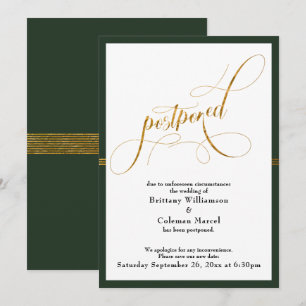 Tarjeta de raya verde y dorada elegante de Boda po