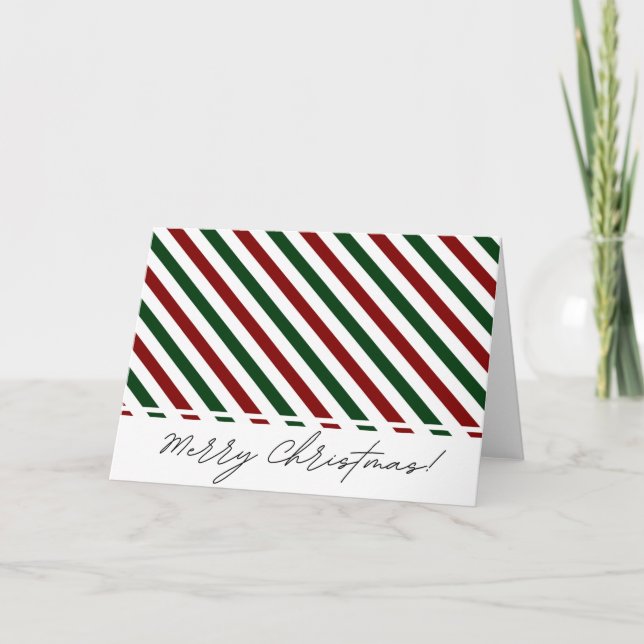 Tarjeta de rayas navideñas de personalizable Merry (Anverso)