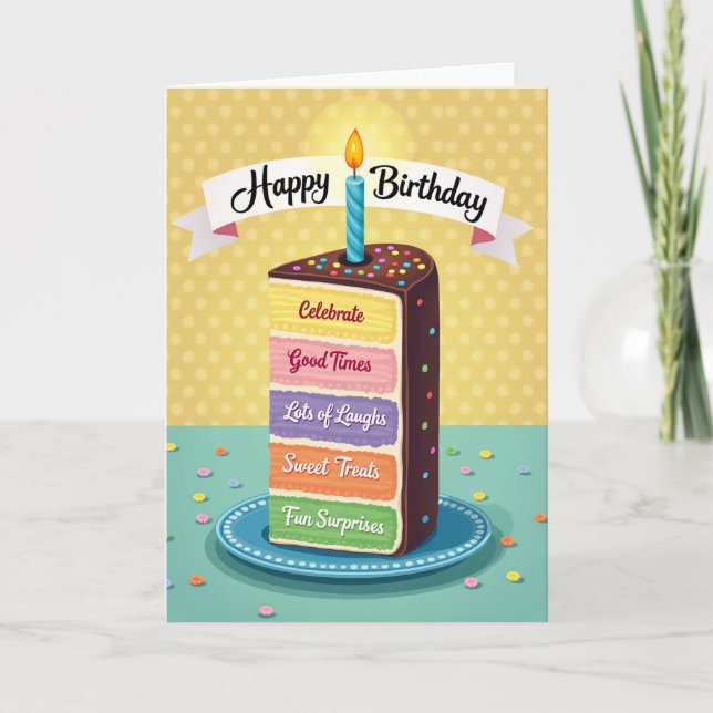 Tarjeta de rebanada de pastel de celebración (Anverso)