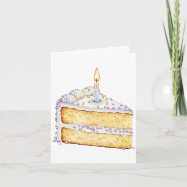 Tarjeta de rebanada de pastel de cumpleaños (en bl (Anverso)