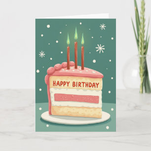 Tarjeta de rebanada de pastel llama verde