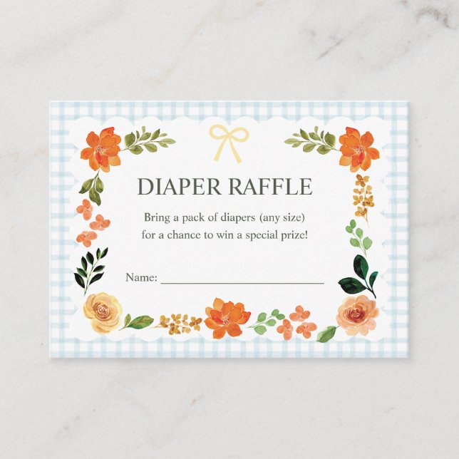 Tarjeta De Recepción 001 Sky Blue Gingham Baby Shower Diaper Raffle (Anverso)