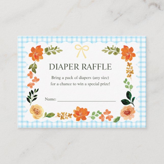 Tarjeta De Recepción 002 Cerulean Gingham Baby Shower Diaper Raffle (Anverso)