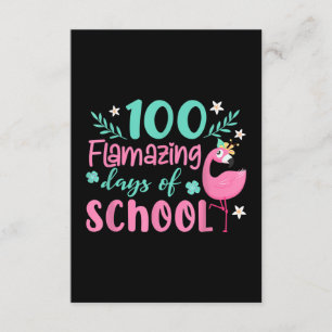 Tarjeta De Recepción 100 Flamantes Días Escolares   Flamingo gracioso