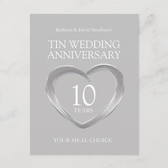 Tarjeta De Recepción 10.º boda aniversario de la elección de la comida  (Anverso)