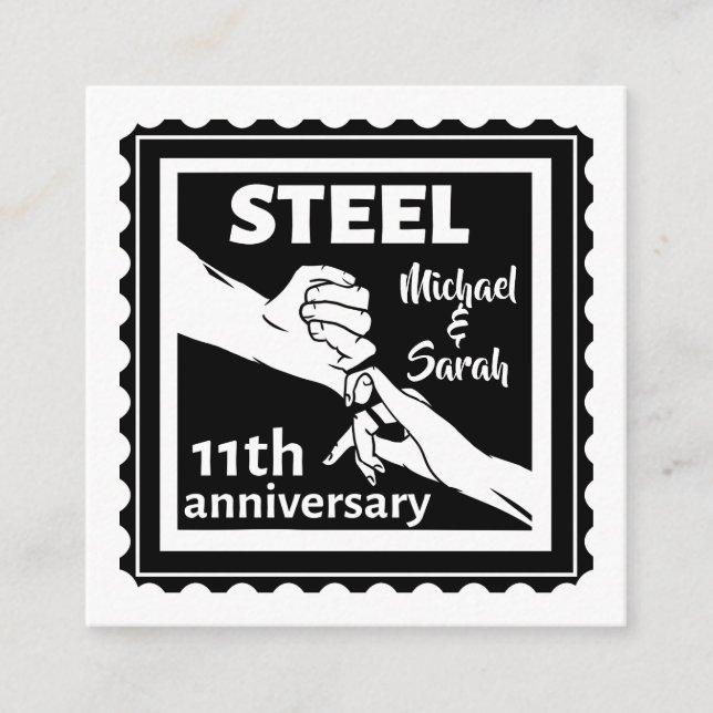 Tarjeta De Recepción 11.º aniversario de bodas tomados de la mano (Anverso)