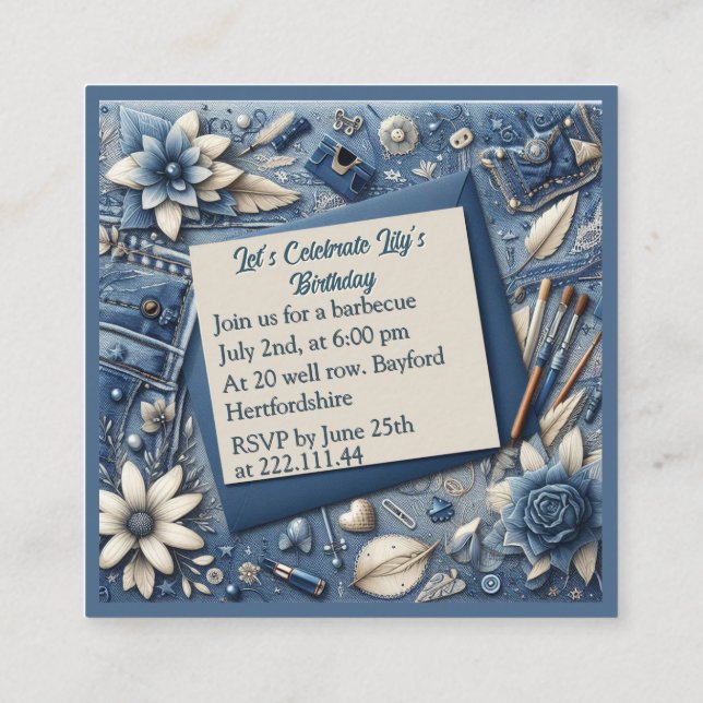 Tarjeta De Recepción 21 cumpleaños Almond flor crema azul (Reverso)