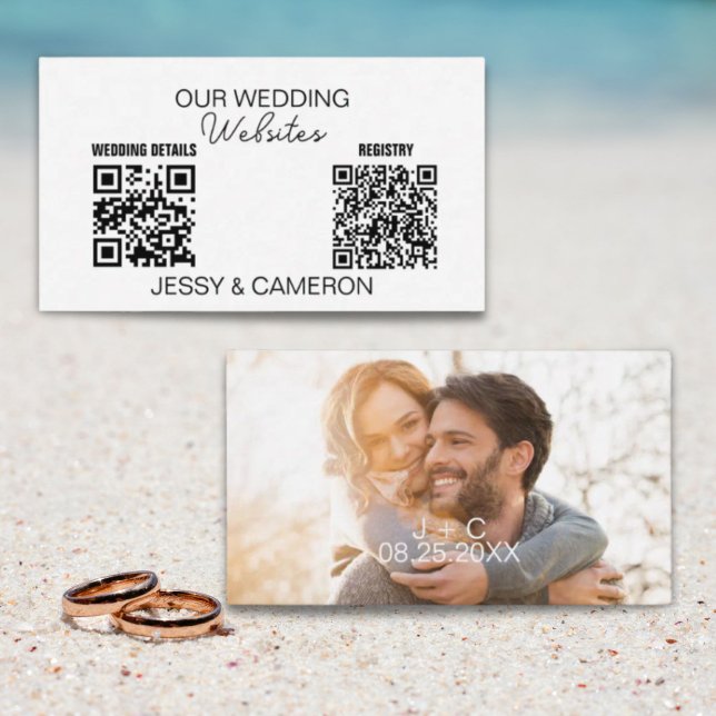 Tarjeta De Recepción 2 Códigos QR Boda Registro del Boda del sitio web  (2 QR Codes Wedding Website Wedding Registry Photo Enclosure Card)