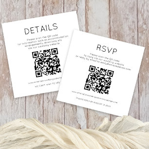 Tarjeta De Recepción 2 códigos QR Detalles del Boda blanco negro RSVP