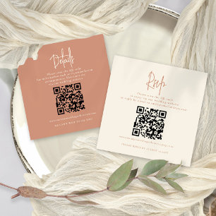 Tarjeta De Recepción 2 Códigos QR Detalles del Boda Crema Terracotta RS