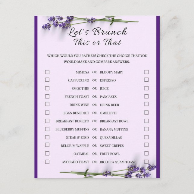 Tarjeta De Recepción 2 en 1 juego de ducha de Brunch de novia (Anverso)