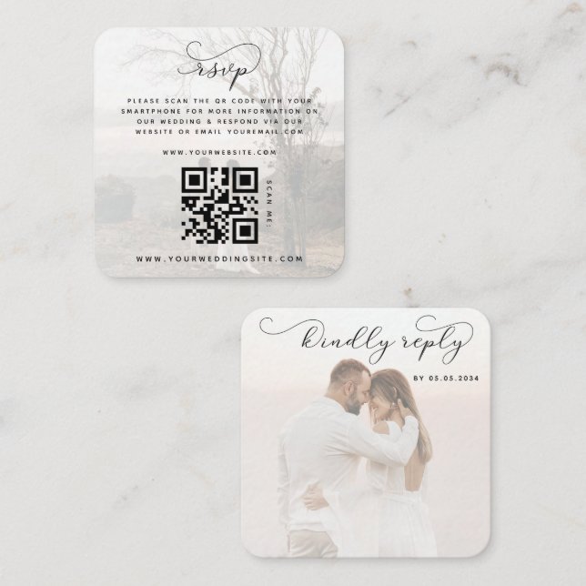 Tarjeta De Recepción 2 Fotos falsas sitio web de código QR Boda en líne (Anverso / Reverso)