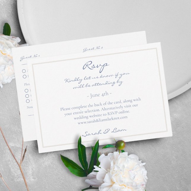 Tarjeta De Recepción 2 Invitado Floral Dusty Blue Wedding RSVP (Subido por el creador)