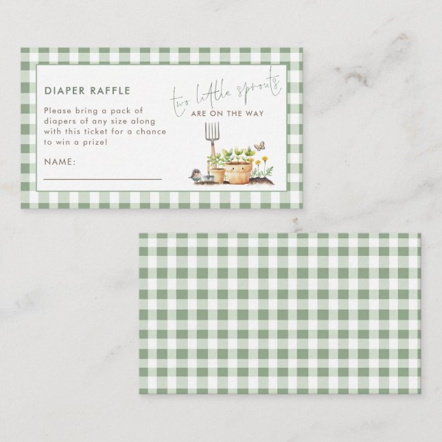 Tarjeta De Recepción 2 Little Sprouts Twins Diaper Raffle Baby Shower  (Anverso / Reverso)
