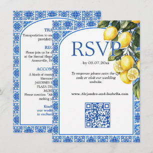 Tarjeta De Recepción 🌈 2en1 RSVP+Detalles Azul & Limone Romance