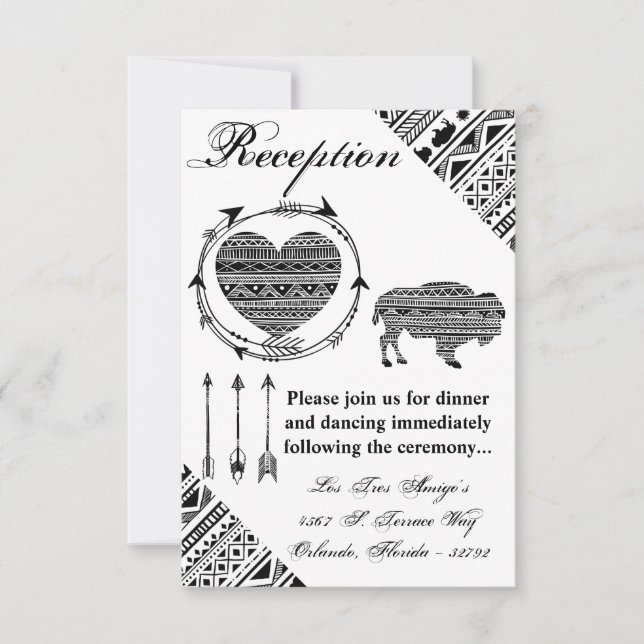 Tarjeta de recepción 3.5x5 Patrón tribal de búfalo (Anverso)