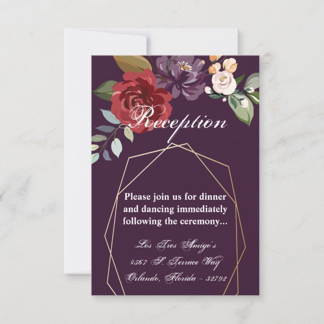 Tarjeta de recepción 3.5x5 Plum Rosas púrpura Geom (Anverso)