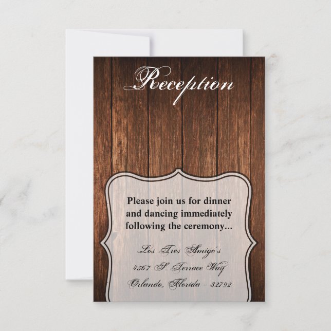 Tarjeta de recepción 3.5x5 Rústico País de madera  (Anverso)