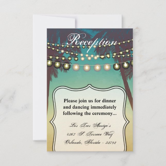 Tarjeta de recepción 3.5x7 Beach Sunset Palm Trees (Anverso)