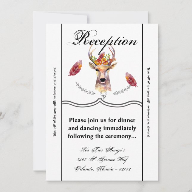 Tarjeta de recepción 3.5x7 Boho ciervo Cabeza de d (Anverso)