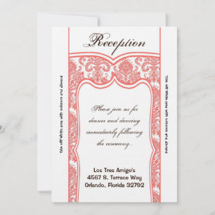 Tarjeta de recepción 3.5x7 Damasco blanco coral