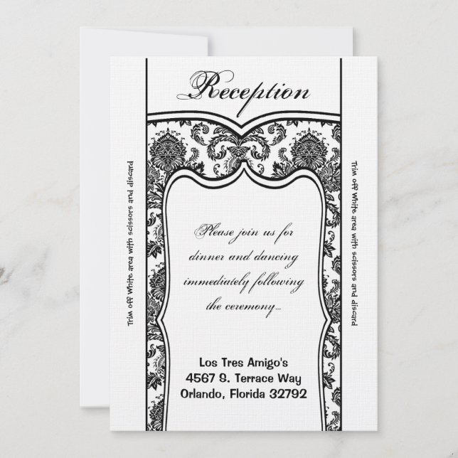 Tarjeta de recepción 3.5x7 Damasco blanco negro (Anverso)