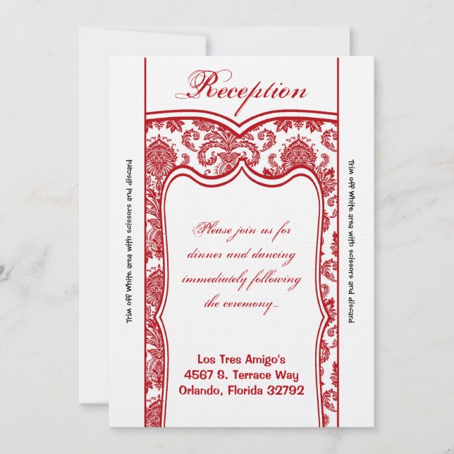 Tarjeta de recepción 3.5x7 Damask Rojo Blanco (Anverso)