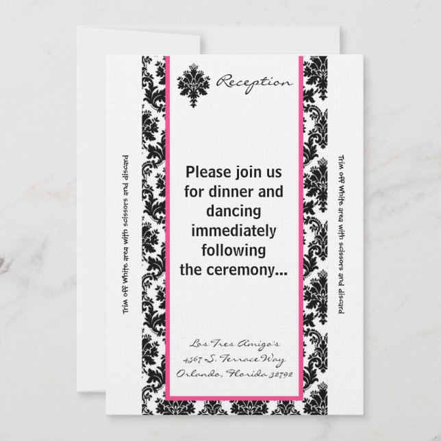 Tarjeta de recepción 3.5x7 Damask Rosa Negro (Anverso)