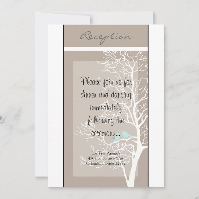 Tarjeta de recepción 3.5x7 Gris Árbol y Pájaros (Anverso)