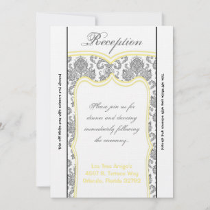 Tarjeta de recepción 3.5x7 gris damasco amarillo