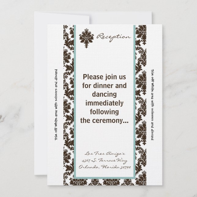 Tarjeta de recepción 3.5x7 marrón Damask Tiffa (Anverso)
