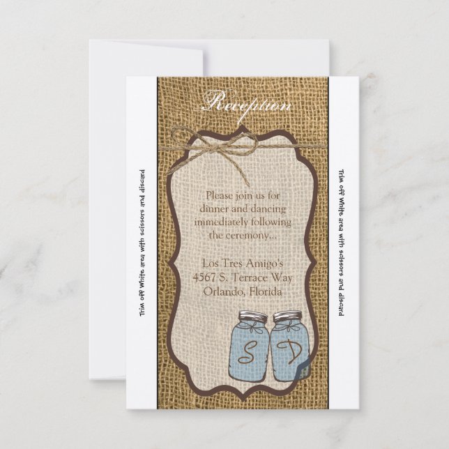Tarjeta de recepción 3.5x7 Mason Jar Burlap Countr (Anverso)