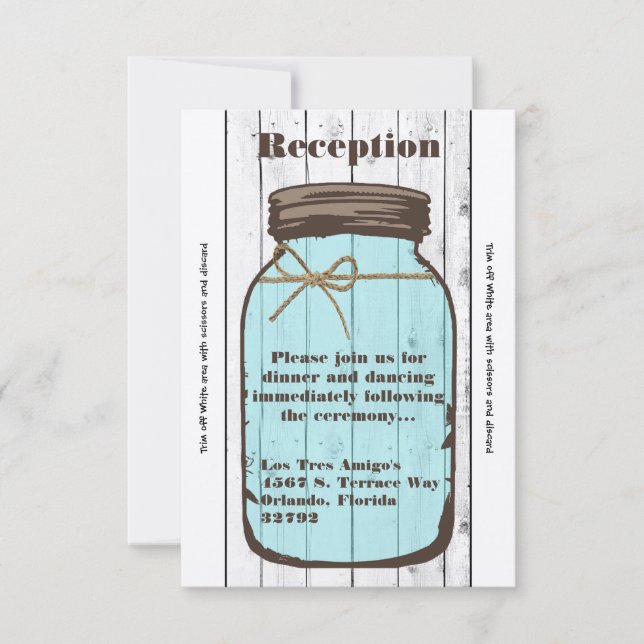 Tarjeta de recepción 3.5x7 Mason Jar Wood Country  (Anverso)