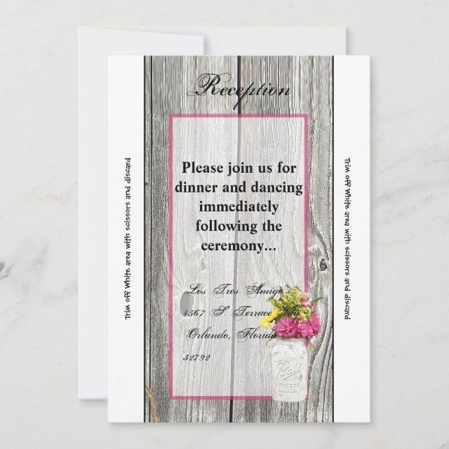 Tarjeta de recepción 3.5x7 Mason Jars con flores s (Anverso)