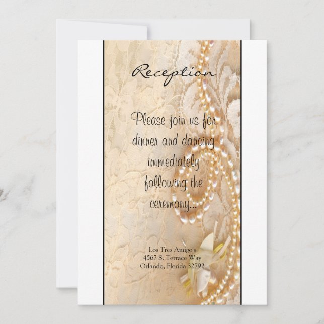 Tarjeta de recepción 3.5x7 Perla y encaje (Anverso)