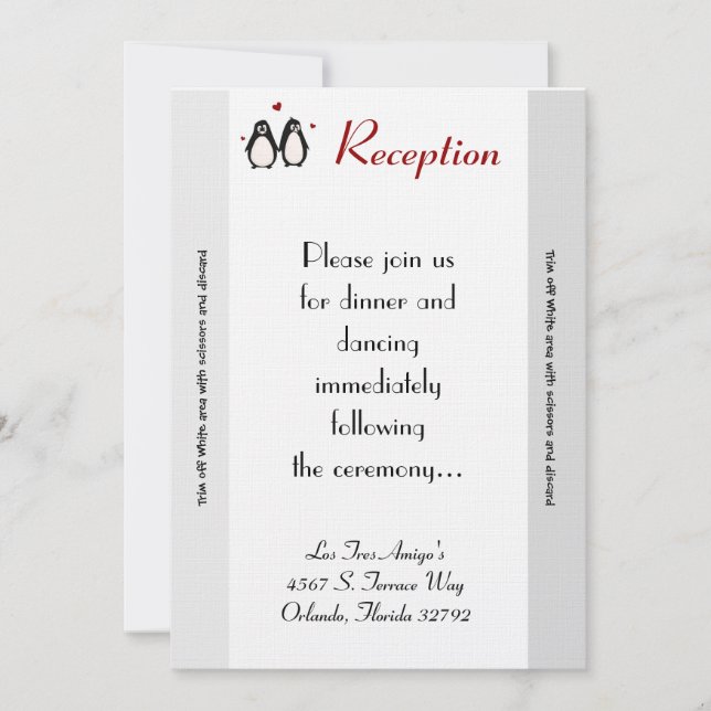 Tarjeta de recepción 3.5x7 Pingüino Pareja Amorosa (Anverso)