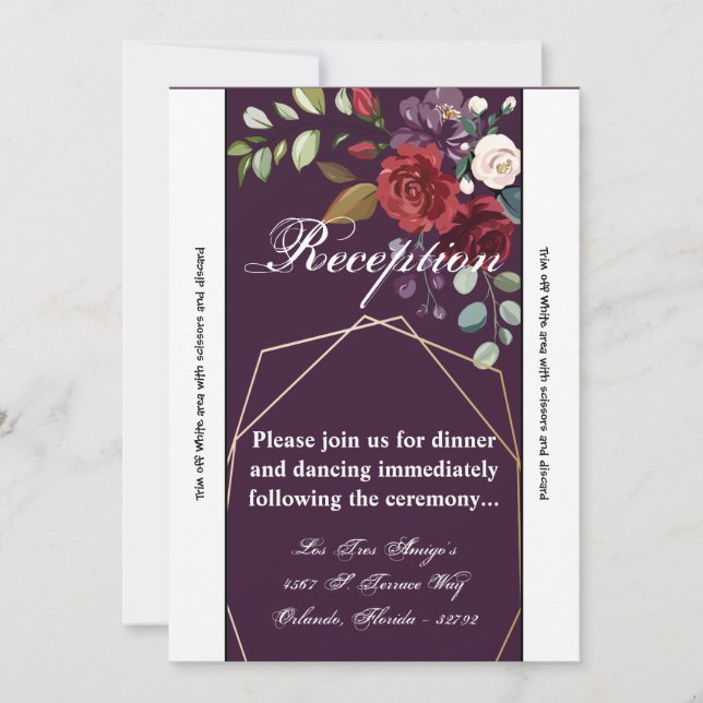 Tarjeta de recepción 3.5x7 Plum Rosas púrpura Geom (Anverso)