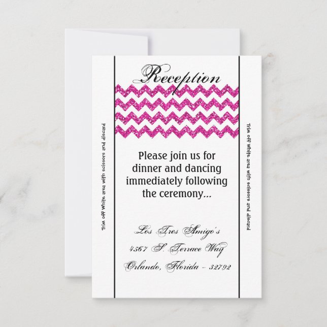Tarjeta de recepción 3.5x7 Purpurina rosa Chevron  (Anverso)