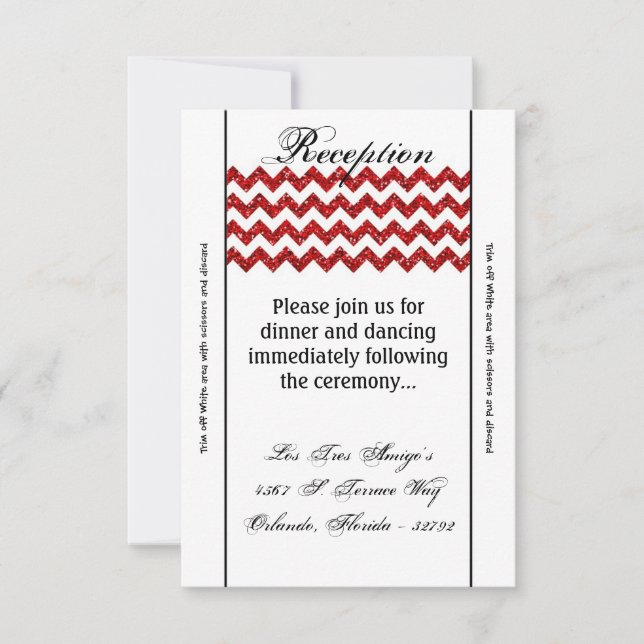 Tarjeta de recepción 3.5x7 Red Purpurina Chevron S (Anverso)