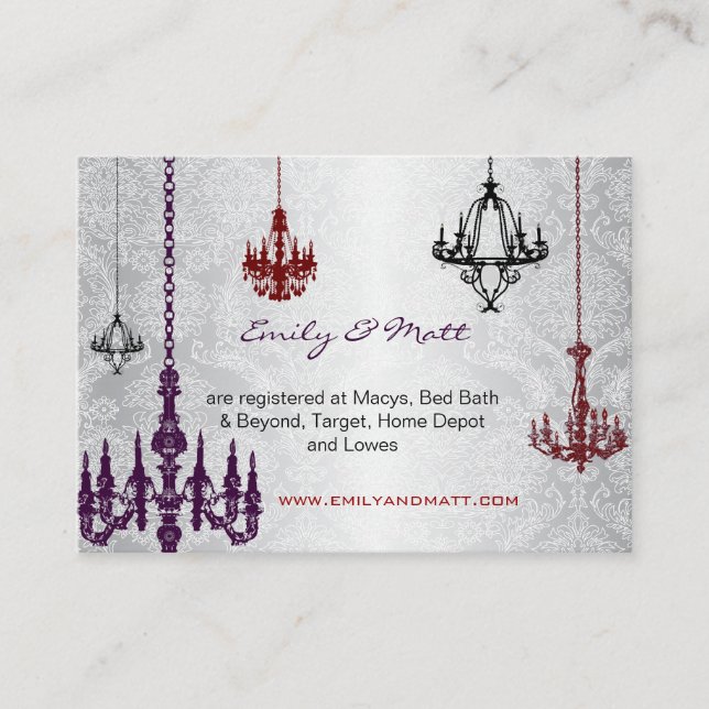 Tarjeta De Recepción 3 Boda Damask de arañas rojas y negras plateadas (Anverso)